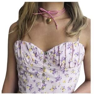 Zara Floral Print Bralette Crop Top Blouse Pink Size Medium